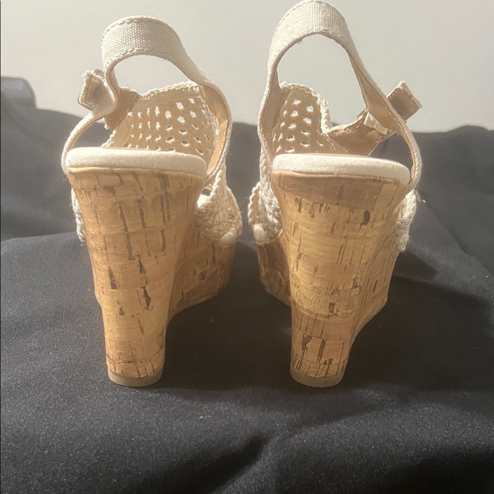 SO Beige Crochet Wedge Sandals - Picture 3 of 6